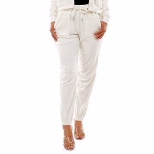 Cozy White Drawstring Velour Jogger Bottoms S